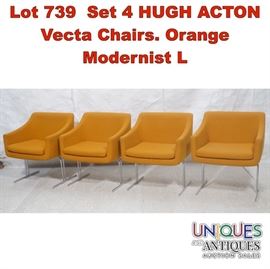 Lot 739 Set 4 HUGH ACTON Vecta Chairs. Orange Modernist L