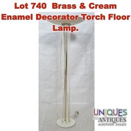 Lot 740 Brass  Cream Enamel Decorator Torch Floor Lamp. 