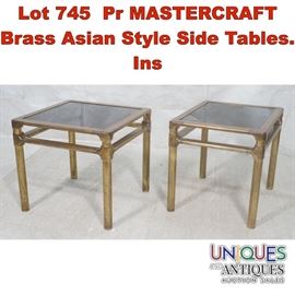 Lot 745 Pr MASTERCRAFT Brass Asian Style Side Tables. Ins