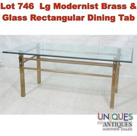 Lot 746 Lg Modernist Brass  Glass Rectangular Dining Tab