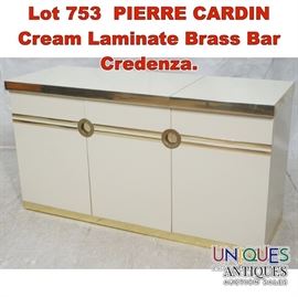 Lot 753 PIERRE CARDIN Cream Laminate Brass Bar Credenza. 