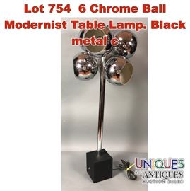 Lot 754 6 Chrome Ball Modernist Table Lamp. Black metal c