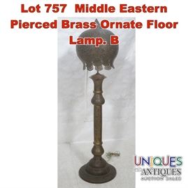 Lot 757 Middle Eastern Pierced Brass Ornate Floor Lamp. B