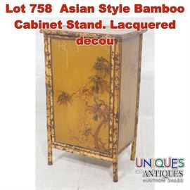 Lot 758 Asian Style Bamboo Cabinet Stand. Lacquered decou