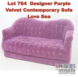 Lot 764 Designer Purple Velvet Contemporary Sofa Love Sea