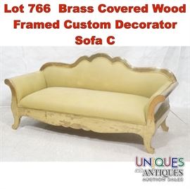 Lot 766 Brass Covered Wood Framed Custom Decorator Sofa C