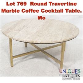 Lot 769 Round Travertine Marble Coffee Cocktail Table. Mo