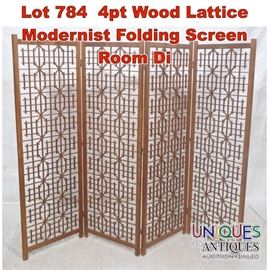 Lot 784 4pt Wood Lattice Modernist Folding Screen Room Di