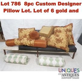 Lot 786 8pc Custom Designer Pillow Lot. Lot of 6 gold and