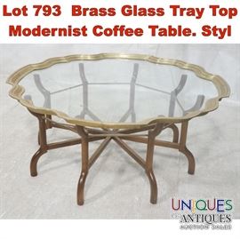 Lot 793 Brass Glass Tray Top Modernist Coffee Table. Styl