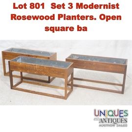 Lot 801 Set 3 Modernist Rosewood Planters. Open square ba
