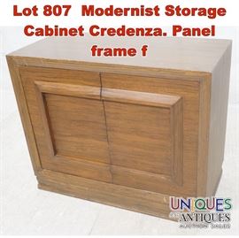 Lot 807 Modernist Storage Cabinet Credenza. Panel frame f