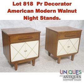 Lot 818 Pr Decorator American Modern Walnut Night Stands.
