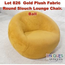 Lot 826 Gold Plush Fabric Round Slouch Lounge Chair. Ball