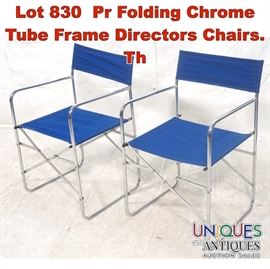 Lot 830 Pr Folding Chrome Tube Frame Directors Chairs. Th