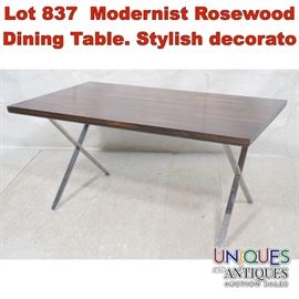 Lot 837 Modernist Rosewood Dining Table. Stylish decorato