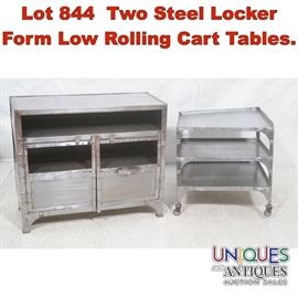 Lot 844 Two Steel Locker Form Low Rolling Cart Tables.