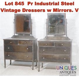 Lot 845 Pr Industrial Steel Vintage Dressers w Mirrors. V