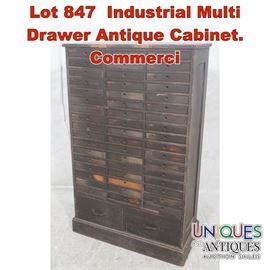 Lot 847 Industrial Multi Drawer Antique Cabinet. Commerci
