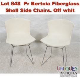 Lot 848 Pr Bertoia Fiberglass Shell Side Chairs. Off whit