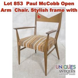 Lot 853 Paul McCobb Open Arm Chair. Stylish frame with b