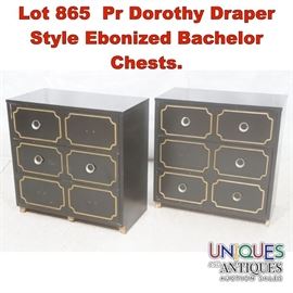 Lot 865 Pr Dorothy Draper Style Ebonized Bachelor Chests.