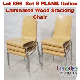 Lot 866 Set 6 PLANK Italian Laminated Wood Stacking Chair