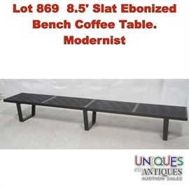 Lot 869 8.5 Slat Ebonized Bench Coffee Table. Modernist 