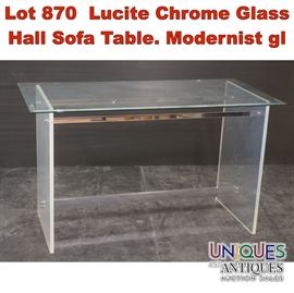 Lot 870 Lucite Chrome Glass Hall Sofa Table. Modernist gl