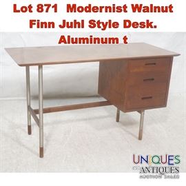 Lot 871 Modernist Walnut Finn Juhl Style Desk. Aluminum t