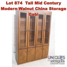 Lot 874 Tall Mid Century Modern Walnut China Storage Cabi