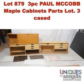 Lot 879 3pc PAUL MCCOBB Maple Cabinets Parts Lot. 3 cased
