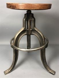 Lot 833 Vintage Wood  Iron Drafting Stool Adjustable Hei