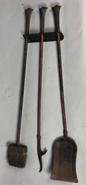 Lot 738 Set DONALD DESKEY Fireplace Tools. Black Iron wit