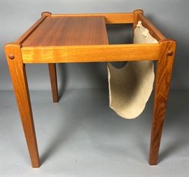 Lot 827 Danish Modern Teak Magazine Stand Table. Linen ma
