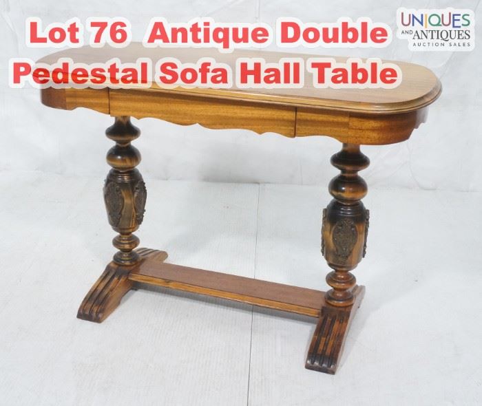 Lot 76 Antique Double Pedestal Sofa Hall Table. Scallope