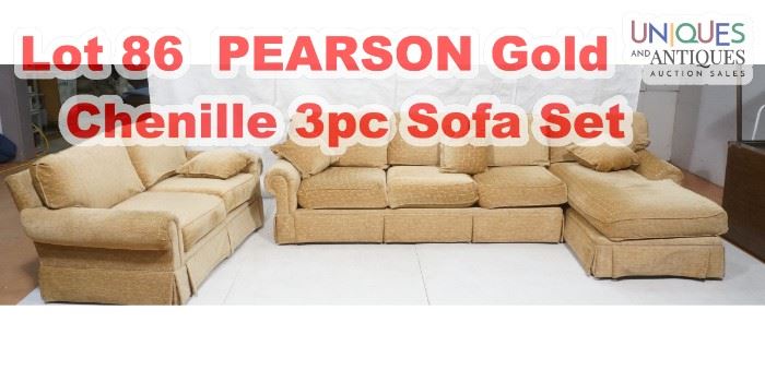 Lot 86 PEARSON Gold Chenille 3pc Sofa Set. 2 piece secti