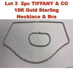 Lot 3 2pc TIFFANY CO 18K Gold Sterling Necklace Bra