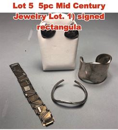 Lot 5 5pc Mid Century Jewelry Lot. 1 signed rectangula