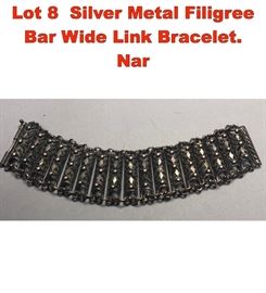Lot 8 Silver Metal Filigree Bar Wide Link Bracelet. Nar