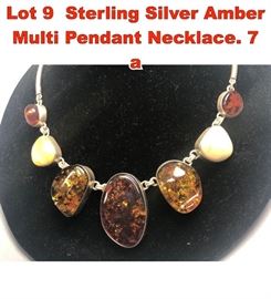 Lot 9 Sterling Silver Amber Multi Pendant Necklace. 7 a