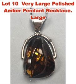 Lot 10 Very Large Polished Amber Pendant Necklace. Large