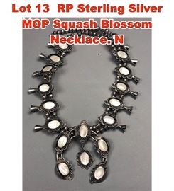 Lot 13 RP Sterling Silver MOP Squash Blossom Necklace. N