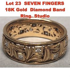 Lot 23 SEVEN FINGERS 18K Gold Diamond Band Ring. Studio