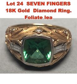 Lot 24 SEVEN FINGERS 18K Gold Diamond Ring. Foliate lea