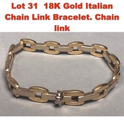 Lot 31 18K Gold Italian Chain Link Bracelet. Chain link