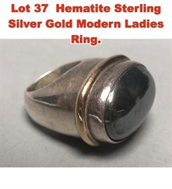 Lot 37 Hematite Sterling Silver Gold Modern Ladies Ring.