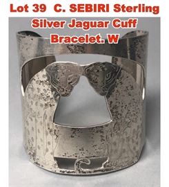 Lot 39 C. SEBIRI Sterling Silver Jaguar Cuff Bracelet. W