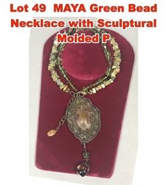 Lot 49 MAYA Green Bead Necklace with Sculptural Molded P