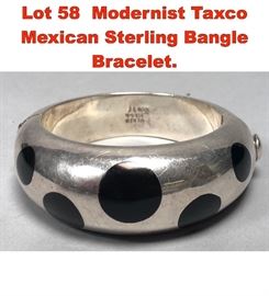 Lot 58 Modernist Taxco Mexican Sterling Bangle Bracelet.